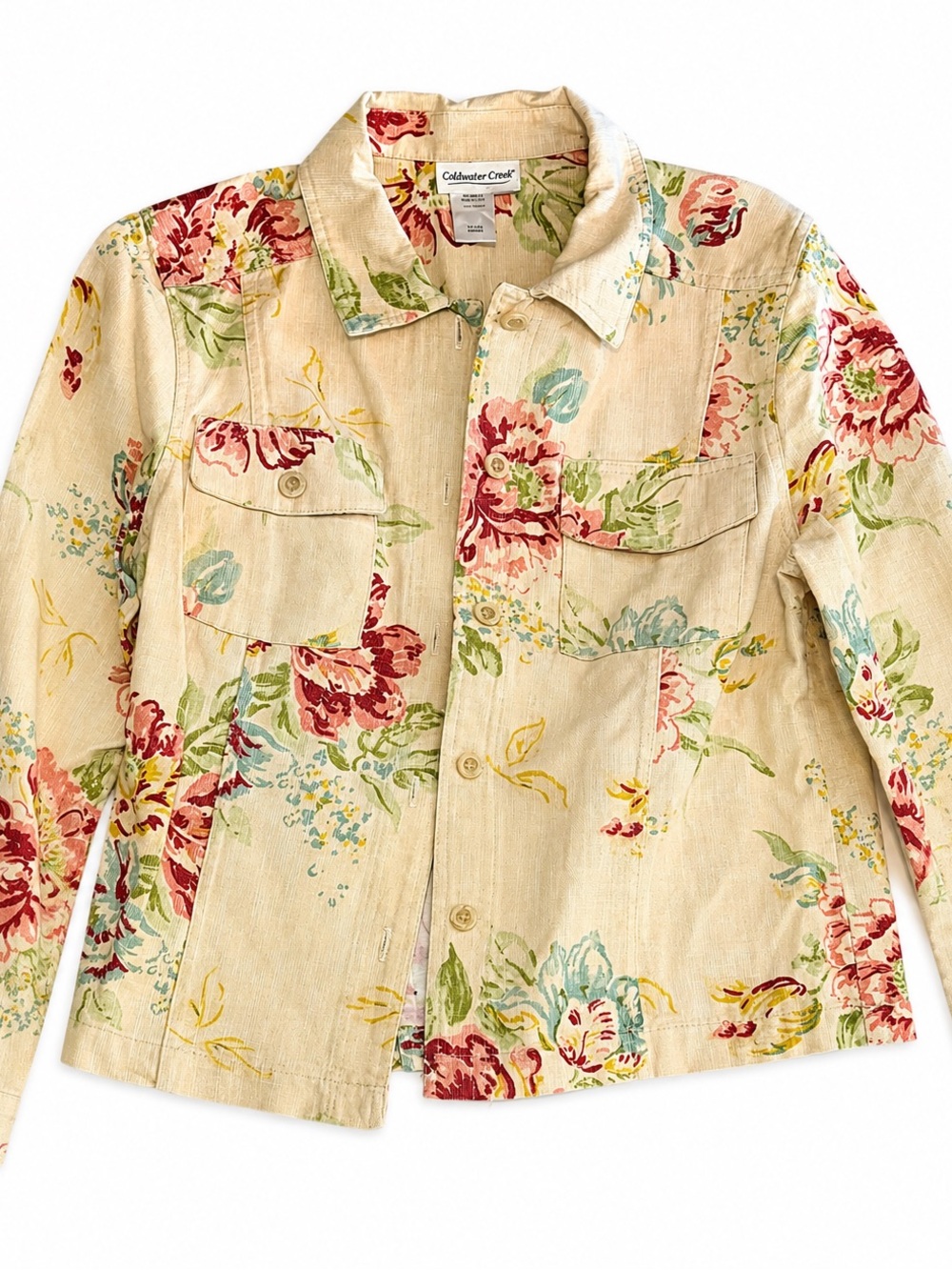 Vintage Coldwater Creek Floral Cotton Jacket Made in USA Cottagecore Garden Sz M